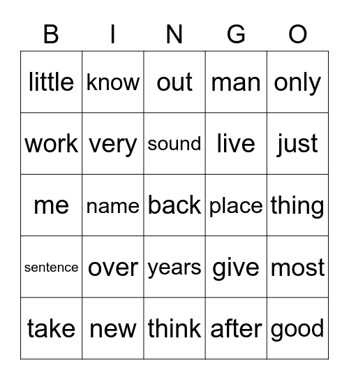 Second Grade Sight Words 101-125 Bingo Card