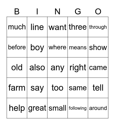 Second Grade Sight Words 126-150 Bingo Card