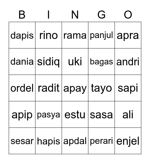 1KA16 Bingo Card