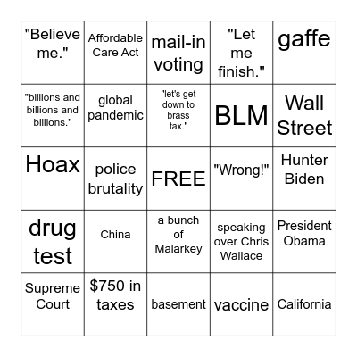 Presidential Debate Bingo Card