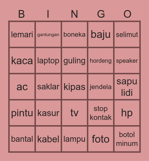 BENDA DI KAMAR Bingo Card