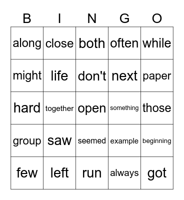 Third Grade Sight Words 226-250 Bingo Card