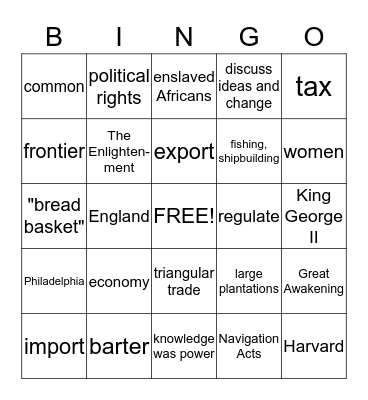 The Growth of Colonial Society Bingo Card