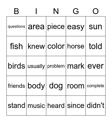 Fourth Grade Sight Words 301-325 Bingo Card