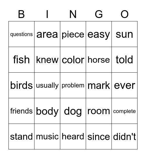 Fourth Grade Sight Words 301-325 Bingo Card