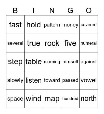 Fourth Grade Sight Words 351-375 Bingo Card