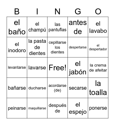 La rutina diaria Bingo Card