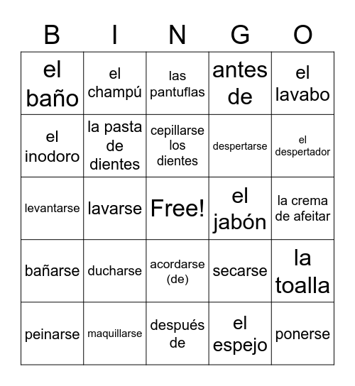 La rutina diaria Bingo Card