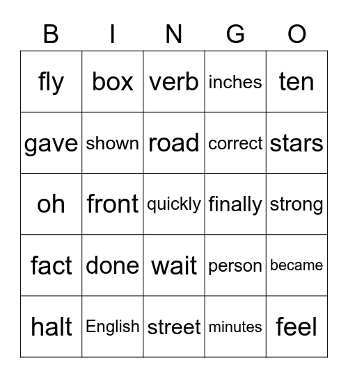 Fifth Grade Sight Words 401-425 Bingo Card