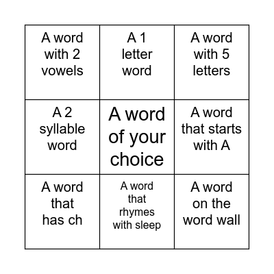 Word Bingo Card