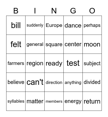 Sixth Grade Sight Words 501-525 Bingo Card