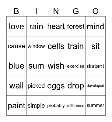 Sixth Grade Sight Words 526-550 Bingo Card