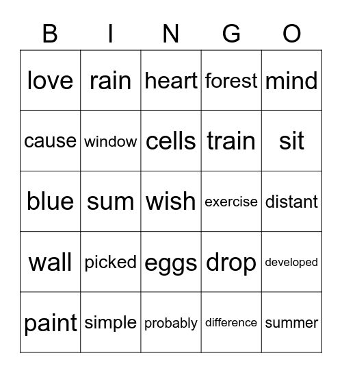 Sixth Grade Sight Words 526-550 Bingo Card