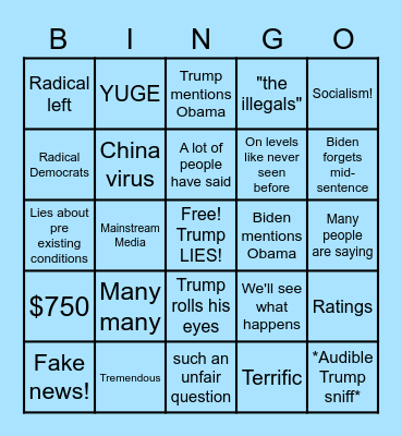 2020 Debates! We Hate Trump Edition! Bingo Card