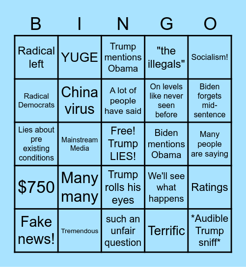 2020 Debates! We Hate Trump Edition! Bingo Card