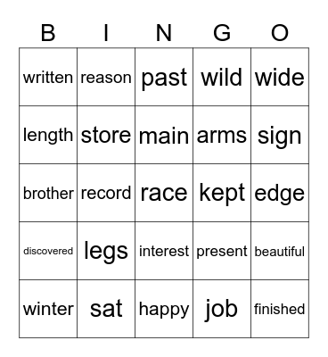 Sixth Grade Sight Words 551-575 Bingo Card