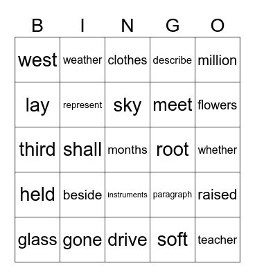 Sixth Grade Sight Words 576-600 Bingo Card