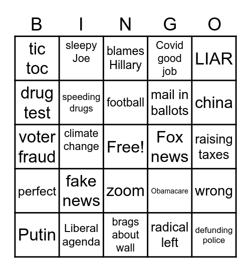 Biden and the liar debate Bingo Card