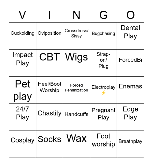 Fetishes And Kinks Bingo Card