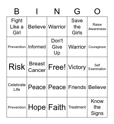 Breast Cancer Awareness Bingo Card