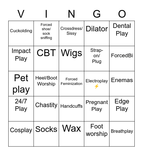 Fetishes And Kinks Bingo Card