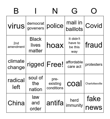 Presidential Debate  Bingo Card