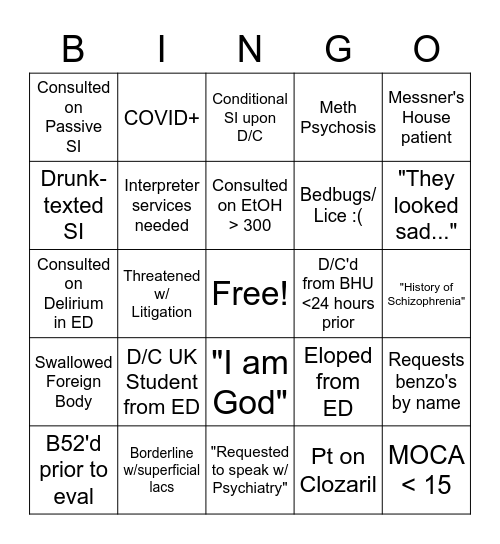 PSYCH Bingo Card
