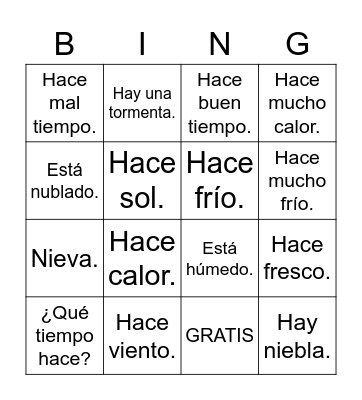 ¿Qué tiempo hace? Bingo Card