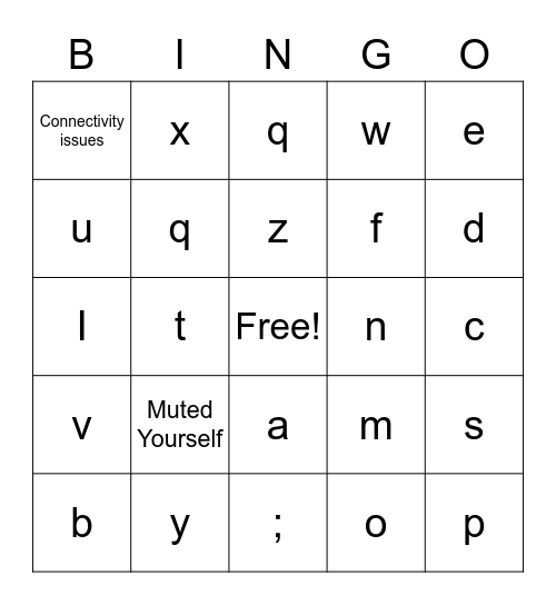 Online School Bingo Card