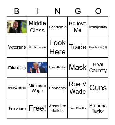 PRESIDENTIAL DEBATE BINGO Card