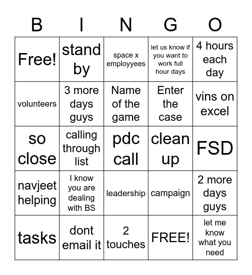 EOQ BINGO Card