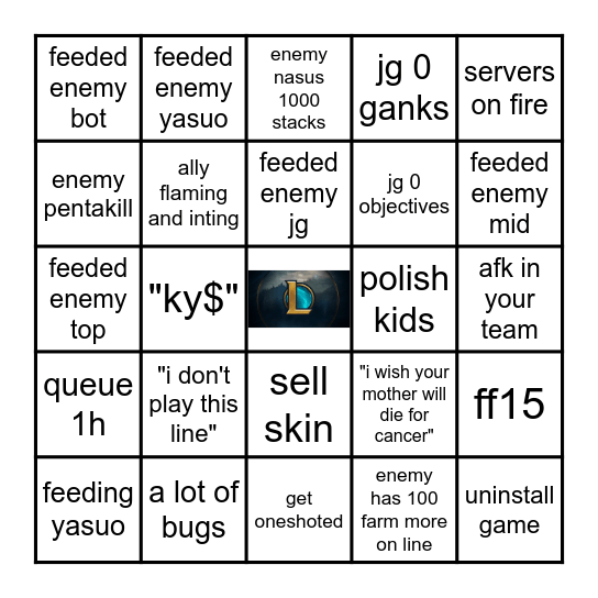 ur League of Legends game of nightmares Bingo Card