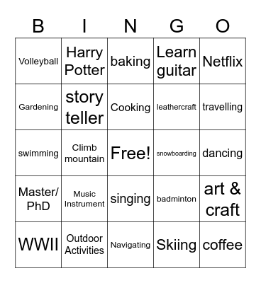 CHP Bingo Card