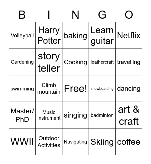 CHP Bingo Card