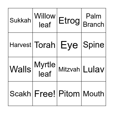 Sukkot Bingo Card