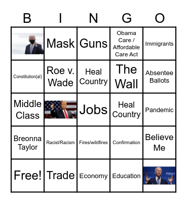 PRESIDENTIAL DEBATE BINGO Card