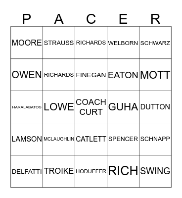 PACER FAMILY LAX Bingo Card