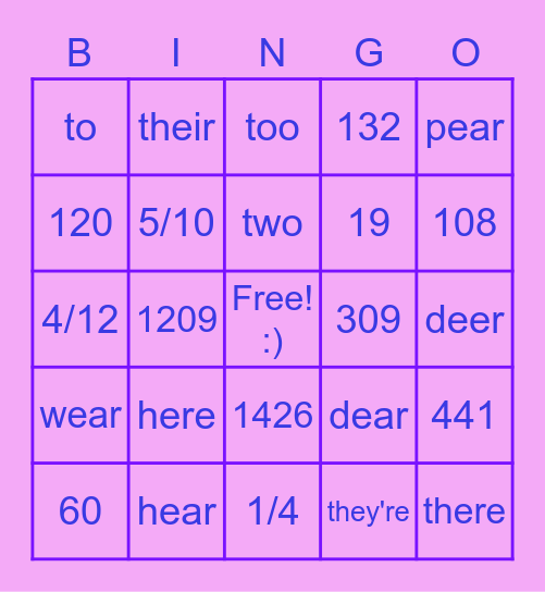School Bingo! Bingo Card