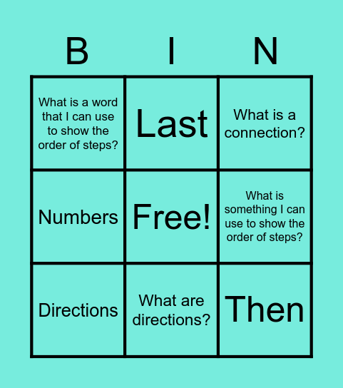 Describing Connections Between Steps Bingo Card