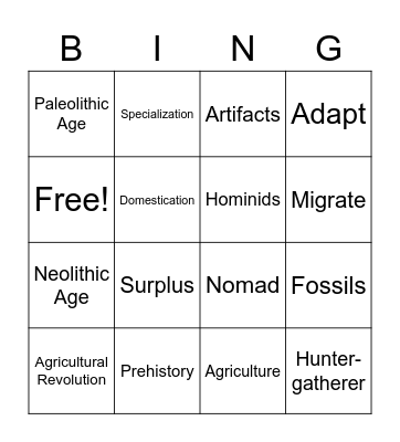 Early Humans Bingo Card