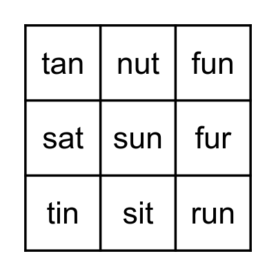 Short Vowel Sound Words Bingo Card