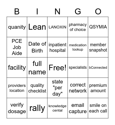 Quality Bingo Card