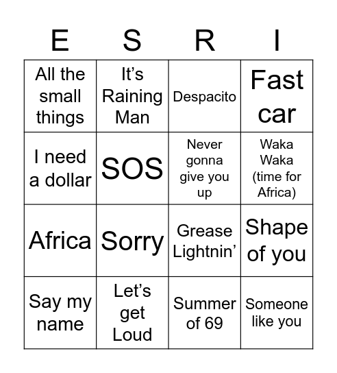 90's/00's/10's Bingo Card