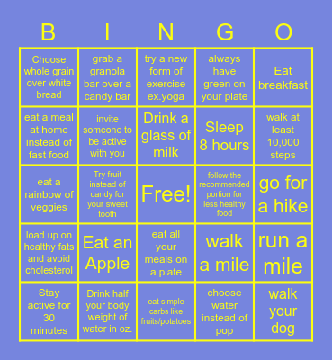 Hopkins FFA Nutrition Bingo Challenge Bingo Card