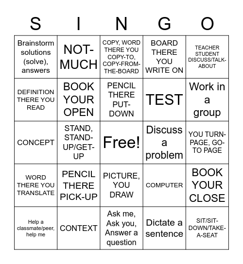 1.3-1.4 Singo Bingo Card