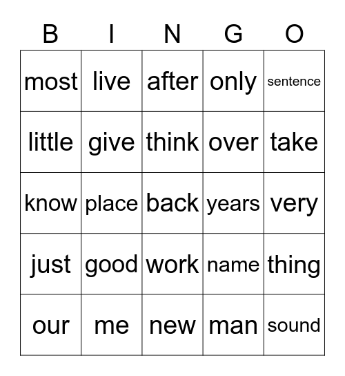 Second Grade Sight Words 101-125 Bingo Card