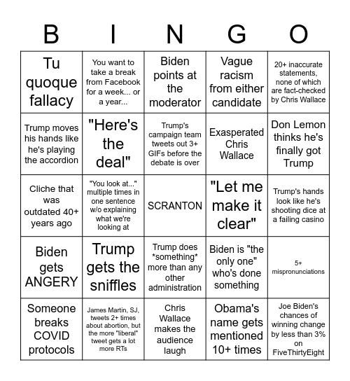 This is going to be awful, so let's just play BINGO to get through the Biden-Trump debate Bingo Card