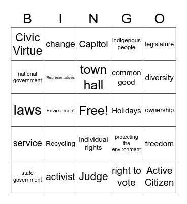 Civics Bingo Card