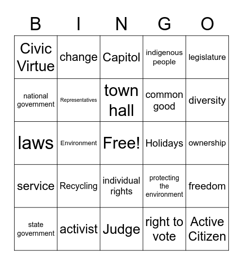 Civics Bingo Card