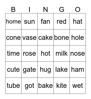 Phonics Bingo Card